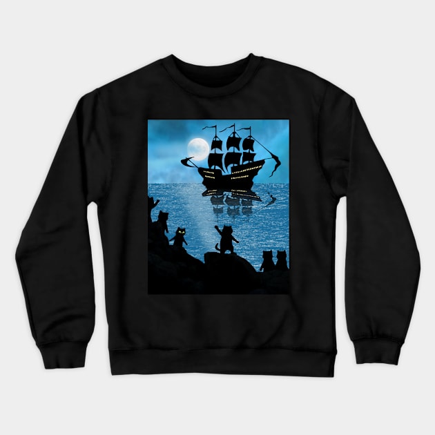 Cats and Ships in the Night Crewneck Sweatshirt by KarwilbeDesigns